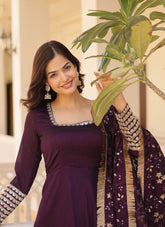 Outstanding looking partywear gown in purple colour